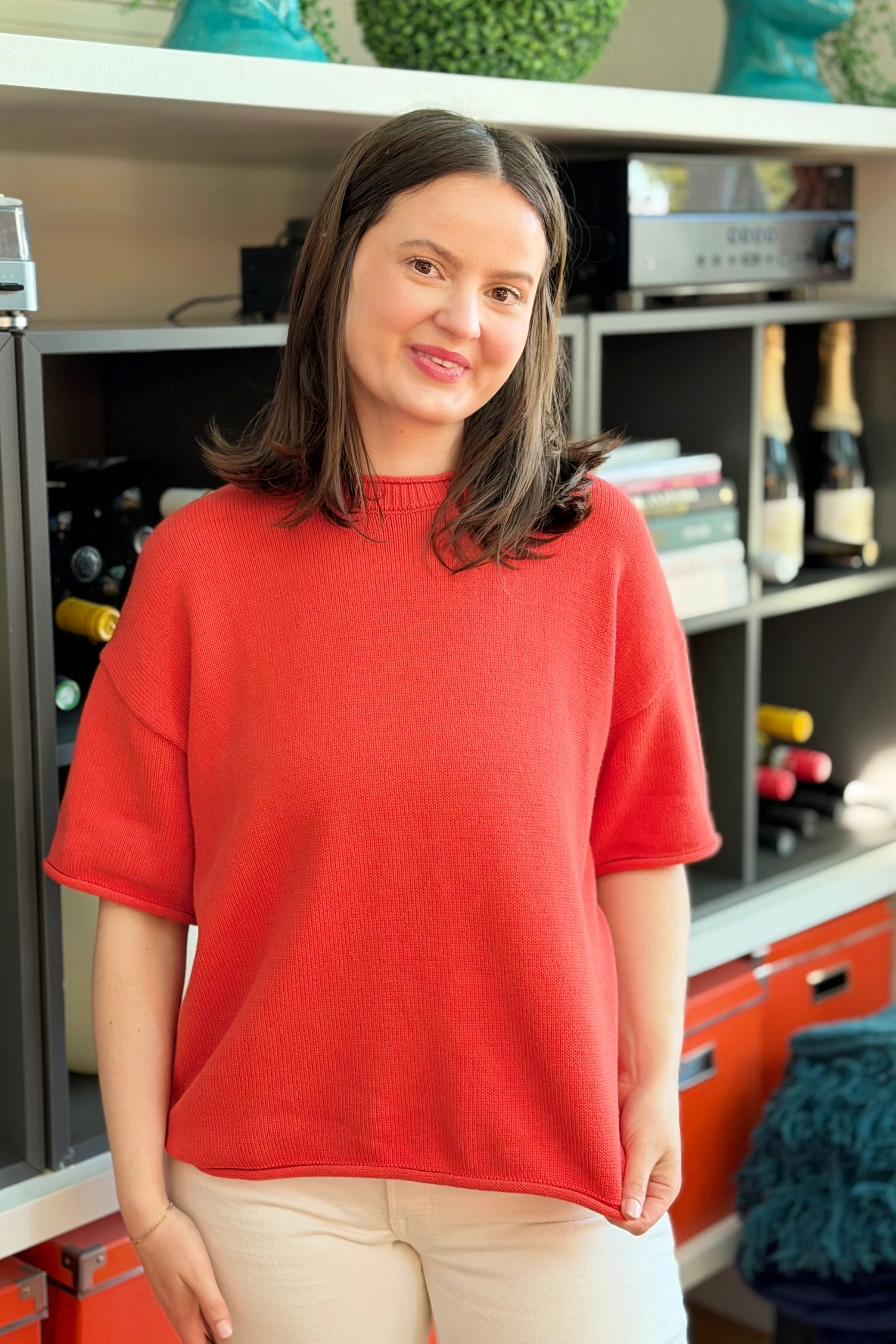 Short Sleeve Knit Top - Red