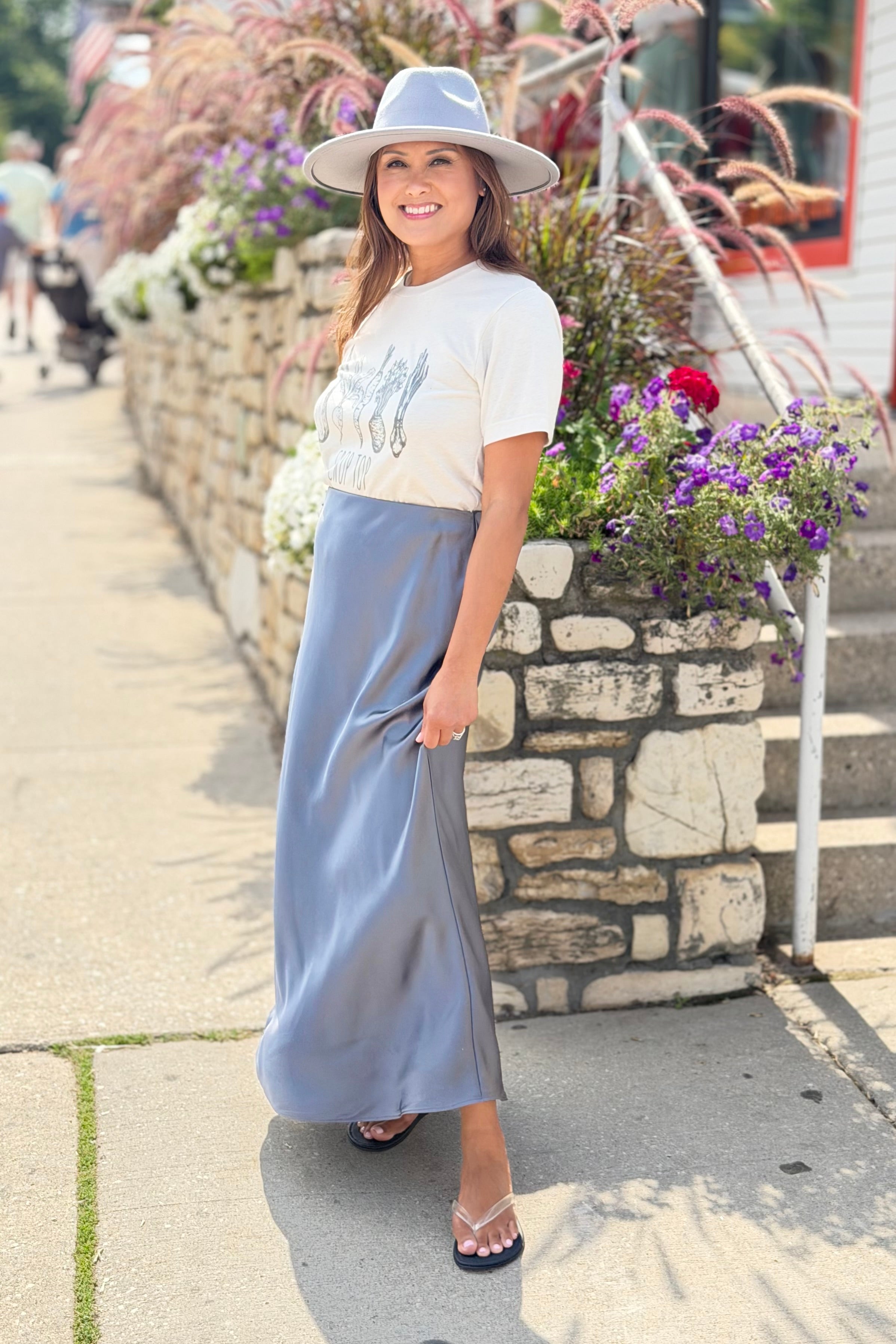 Satin Maxi Skirt - Charcoal