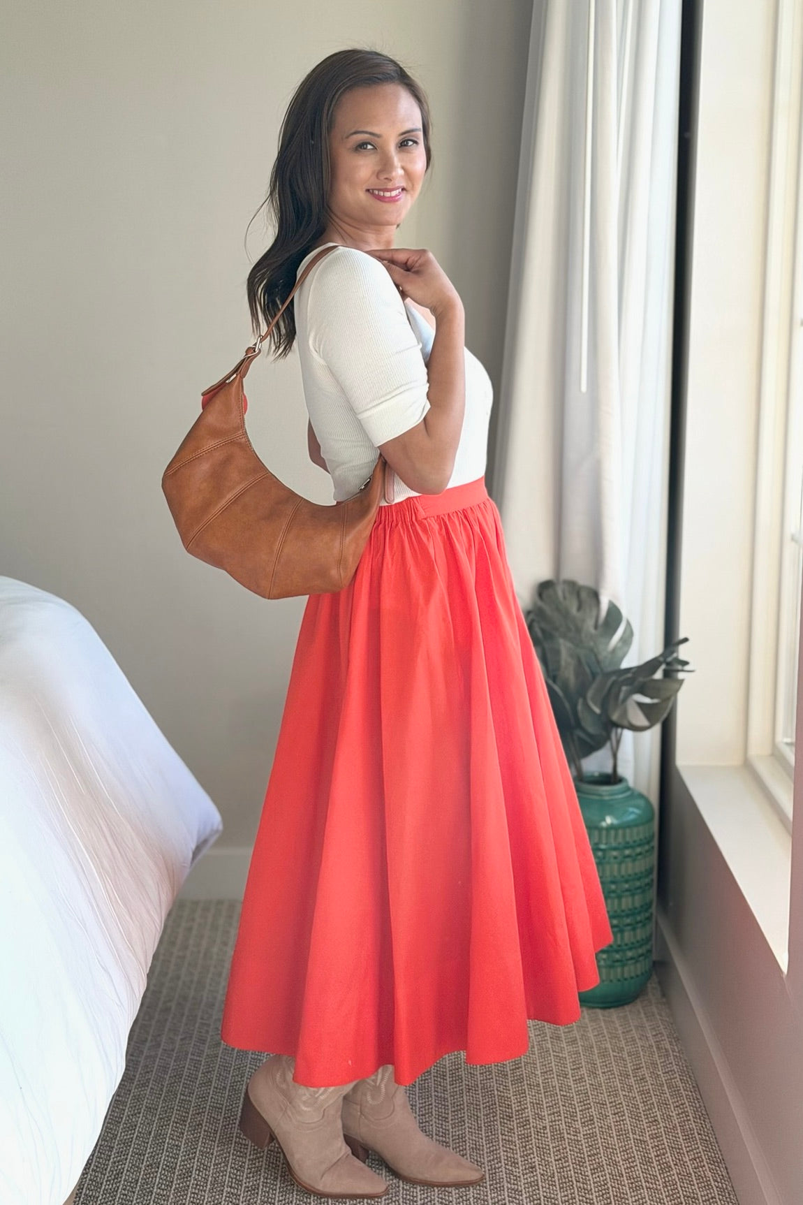 Midi Skirt With Pocket - Coral