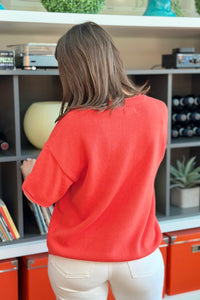 Short Sleeve Knit Top - Red