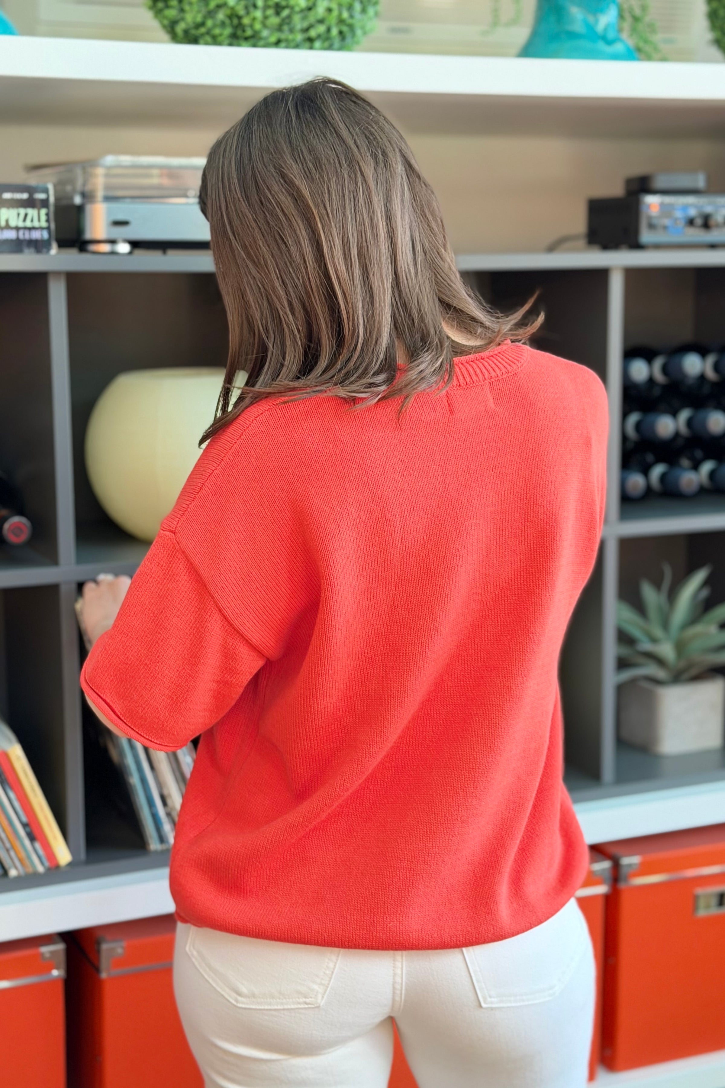 Short Sleeve Knit Top - Red