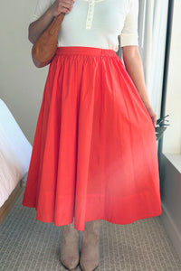 Midi Skirt With Pocket - Coral