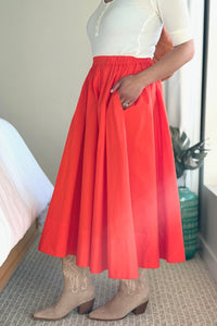 Midi Skirt With Pocket - Coral