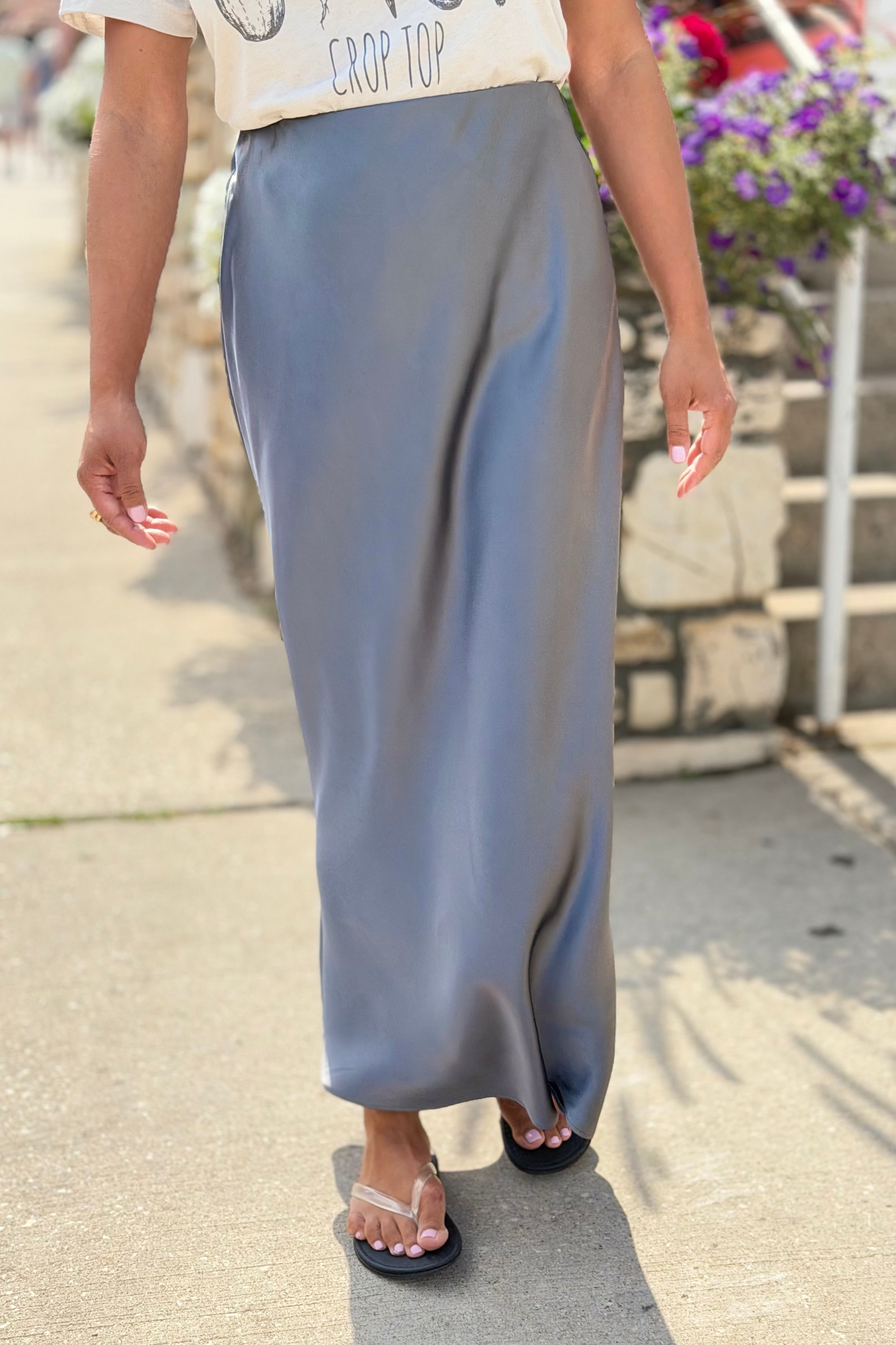 Satin Maxi Skirt - Charcoal