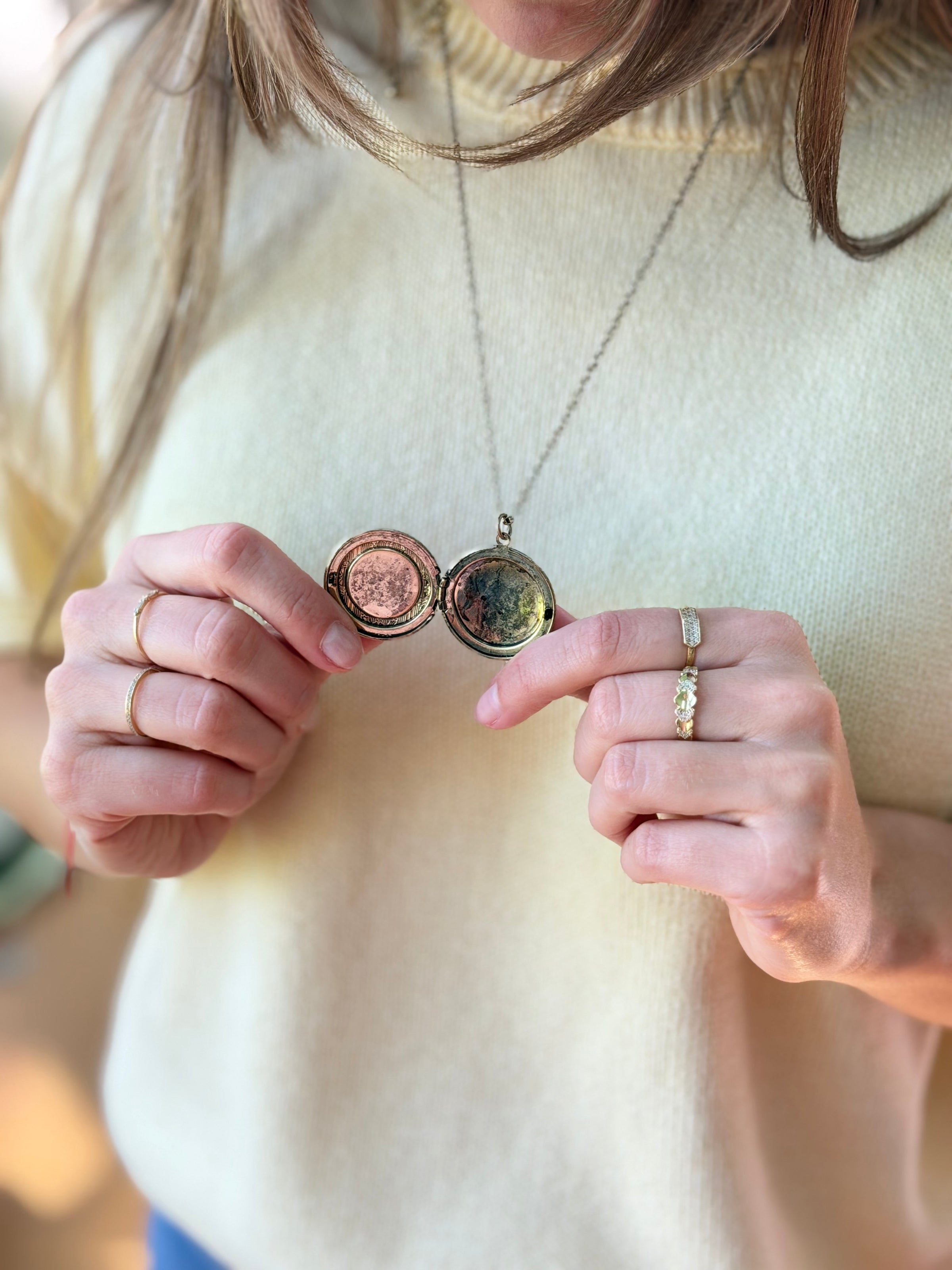 Vintage Bird Print Gold Locket Necklace