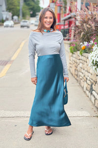 Long Sleeve Off Shoulder Top - Grey