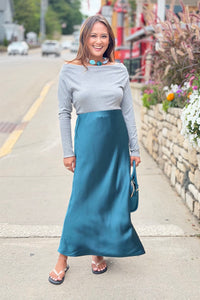 Satin Maxi Skirt - Dark Teal