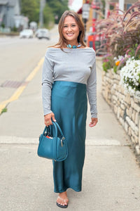Long Sleeve Off Shoulder Top - Grey