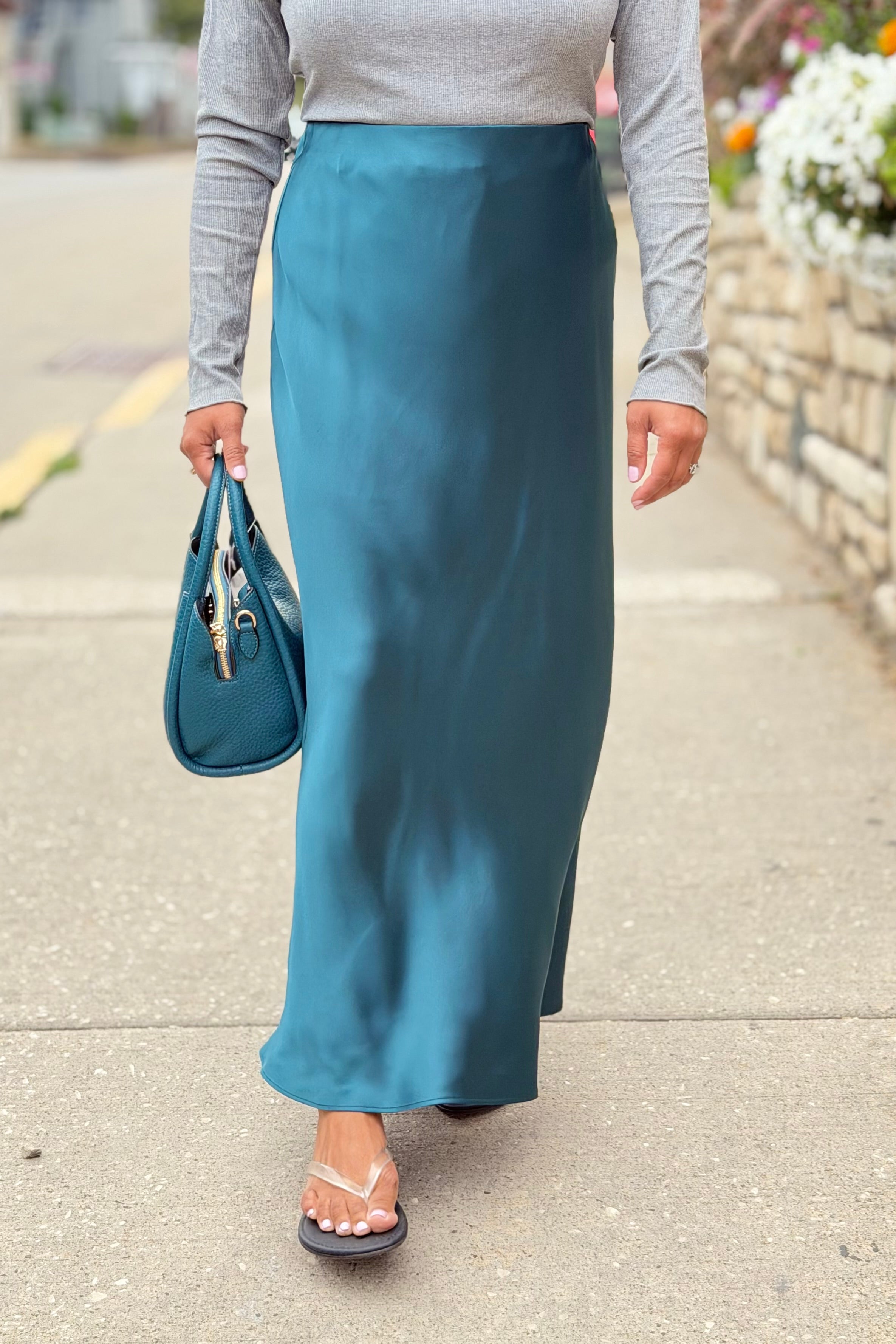 Satin Maxi Skirt - Dark Teal