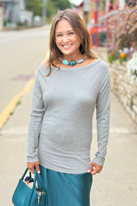 Long Sleeve Off Shoulder Top - Grey