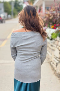 Long Sleeve Off Shoulder Top - Grey