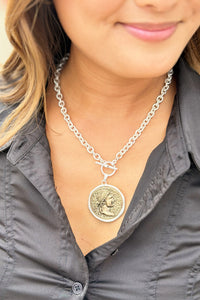 Coin Pendant Toggle Necklace - Silver
