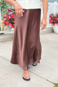 Satin Maxi Skirt - Dark Brown