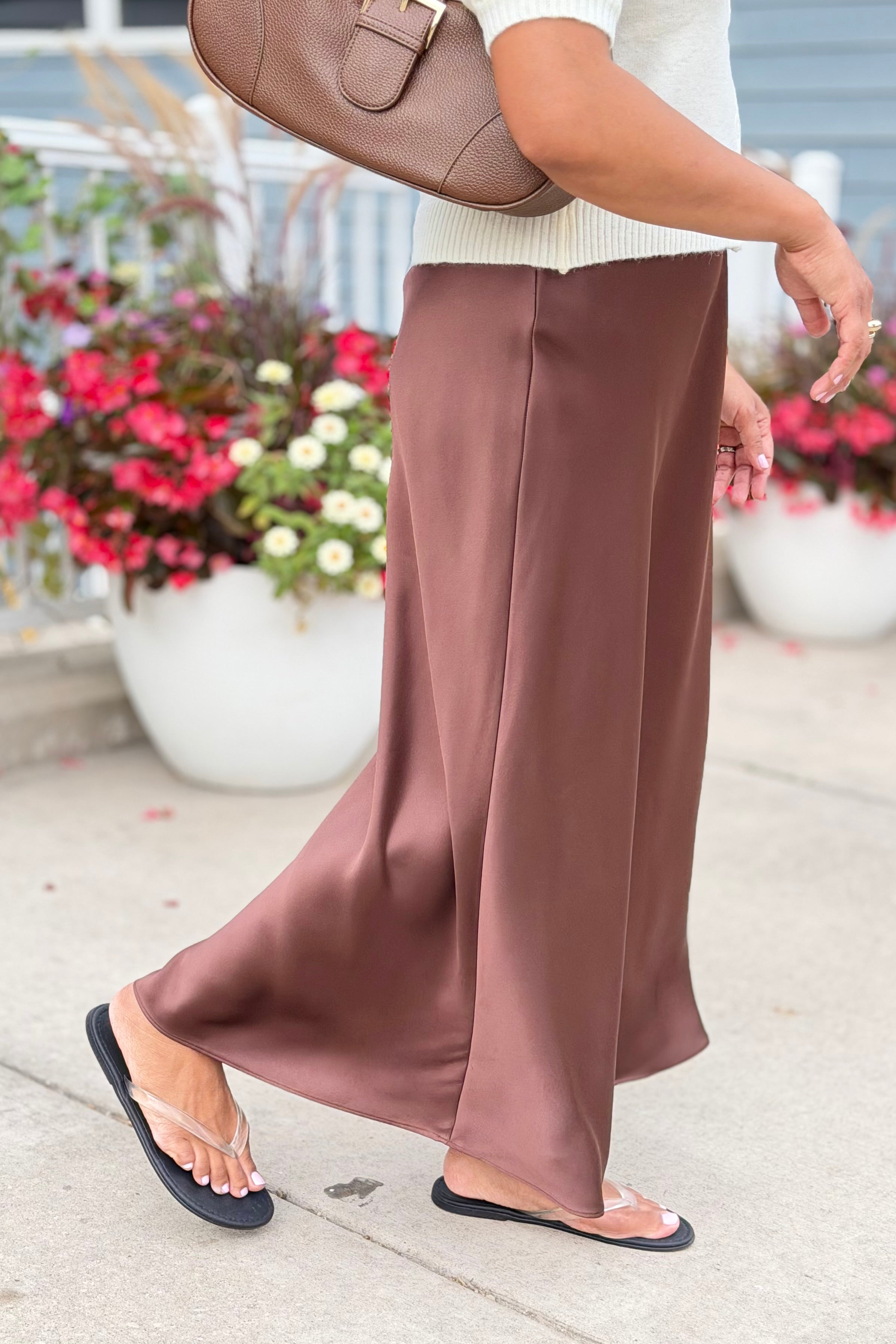 Satin Maxi Skirt - Dark Brown