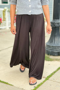 Smocked Waist Palazzo Pants - Black
