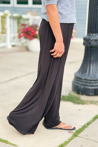 Smocked Waist Palazzo Pants - Black
