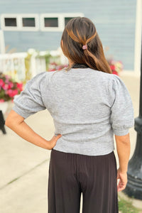 Button Short Sleeve Cardigan - Grey