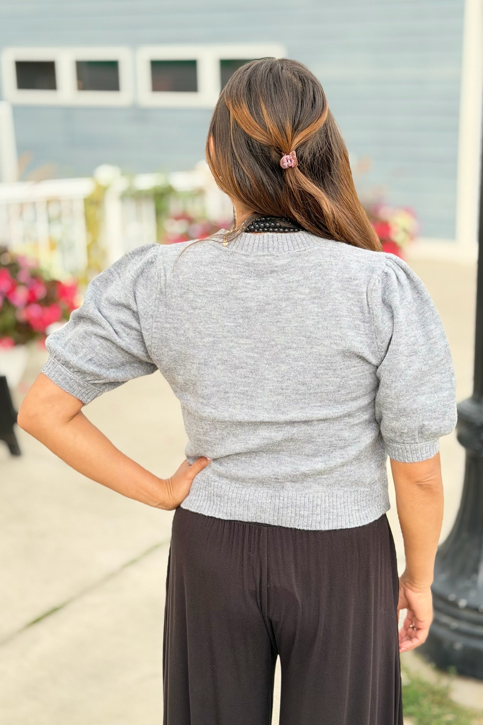 Button Short Sleeve Cardigan - Grey