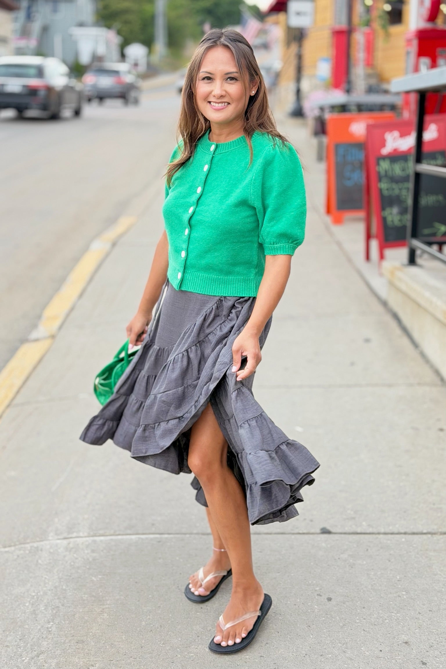 Tiered Wrap Maxi Skirt - Grey