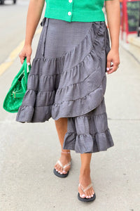 Tiered Wrap Maxi Skirt - Grey