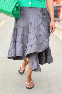 Tiered Wrap Maxi Skirt - Grey