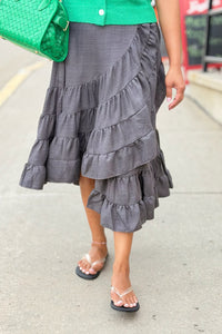 Tiered Wrap Maxi Skirt - Grey