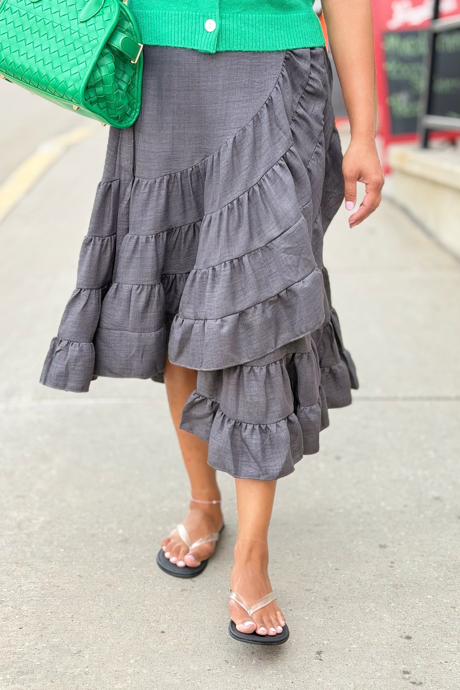 Tiered Wrap Maxi Skirt - Grey
