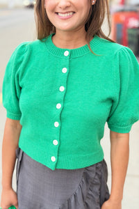 Button Short Sleeve Cardigan - Emerald