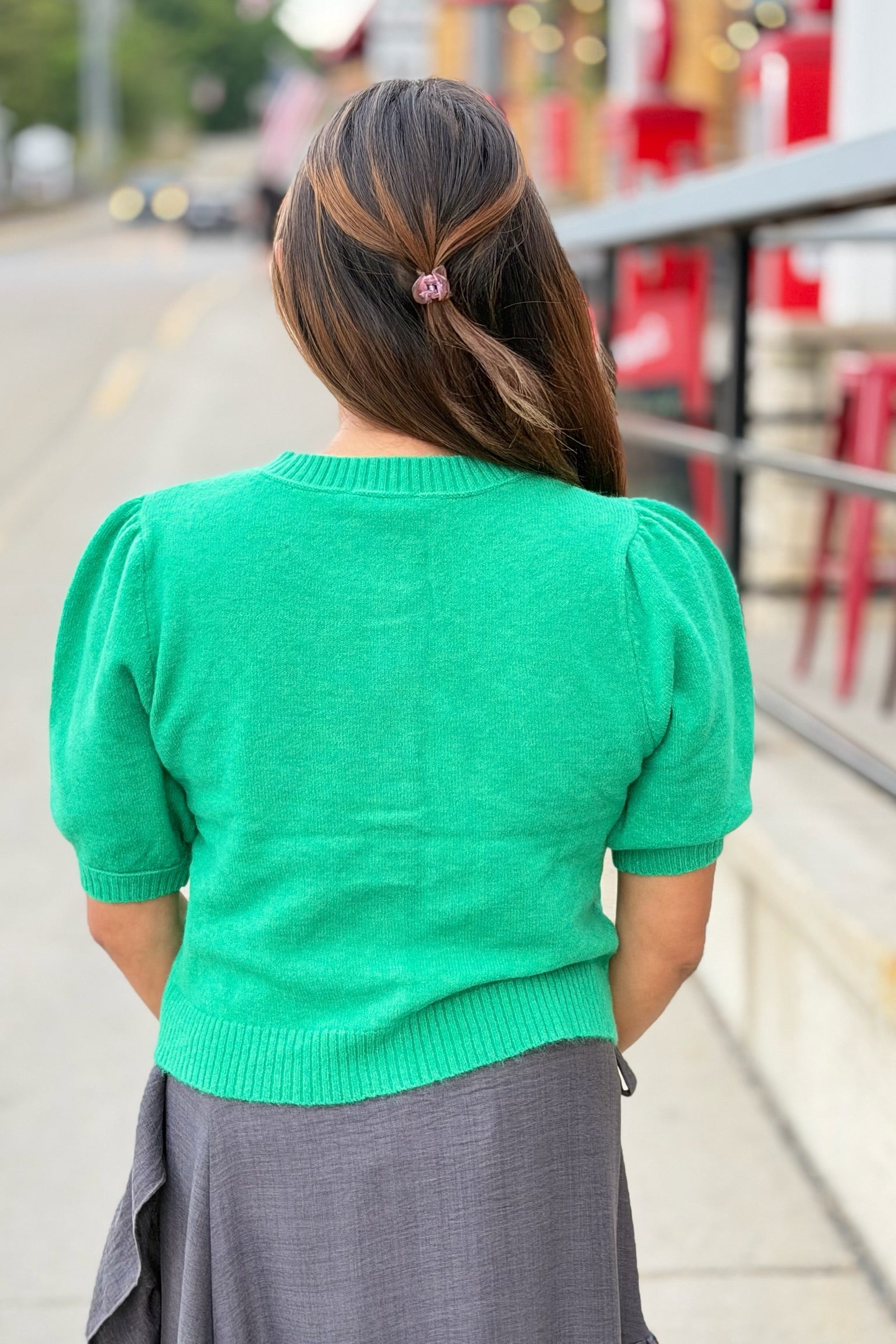 Button Short Sleeve Cardigan - Emerald