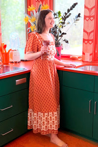 Printed Square Neck Dress - Orange