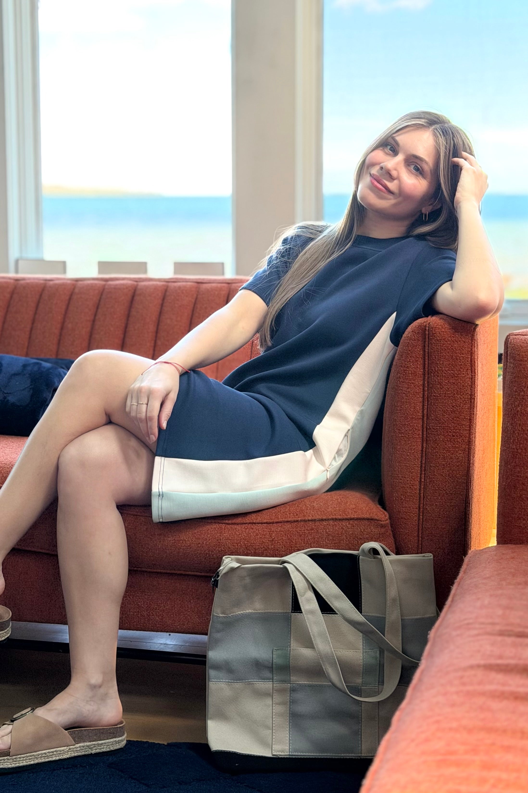 Colorblock Shift Mini Dress - Navy