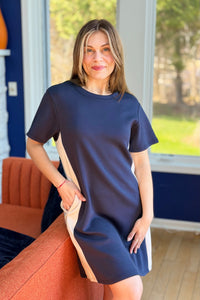 Colorblock Shift Mini Dress - Navy