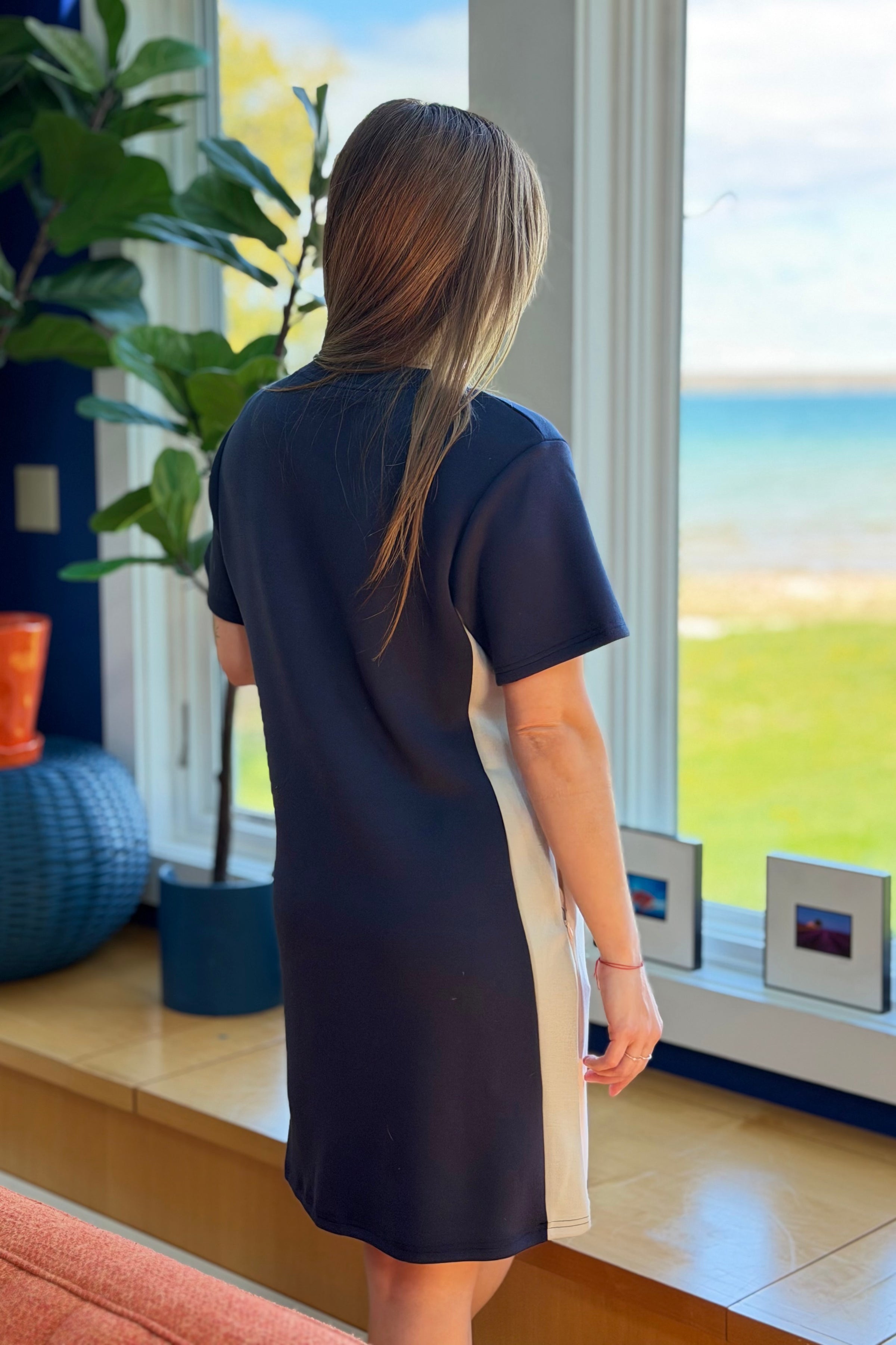 Colorblock Shift Mini Dress - Navy