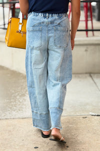 Drawstring Raw Hem Wide Leg Pants - Blue
