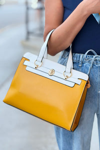 Lexie Two-Tone Lion Satchel Bag - Mustard