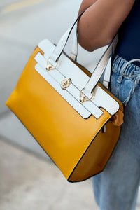 Lexie Two-Tone Lion Satchel Bag - Mustard