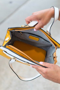 Lexie Two-Tone Lion Satchel Bag - Mustard