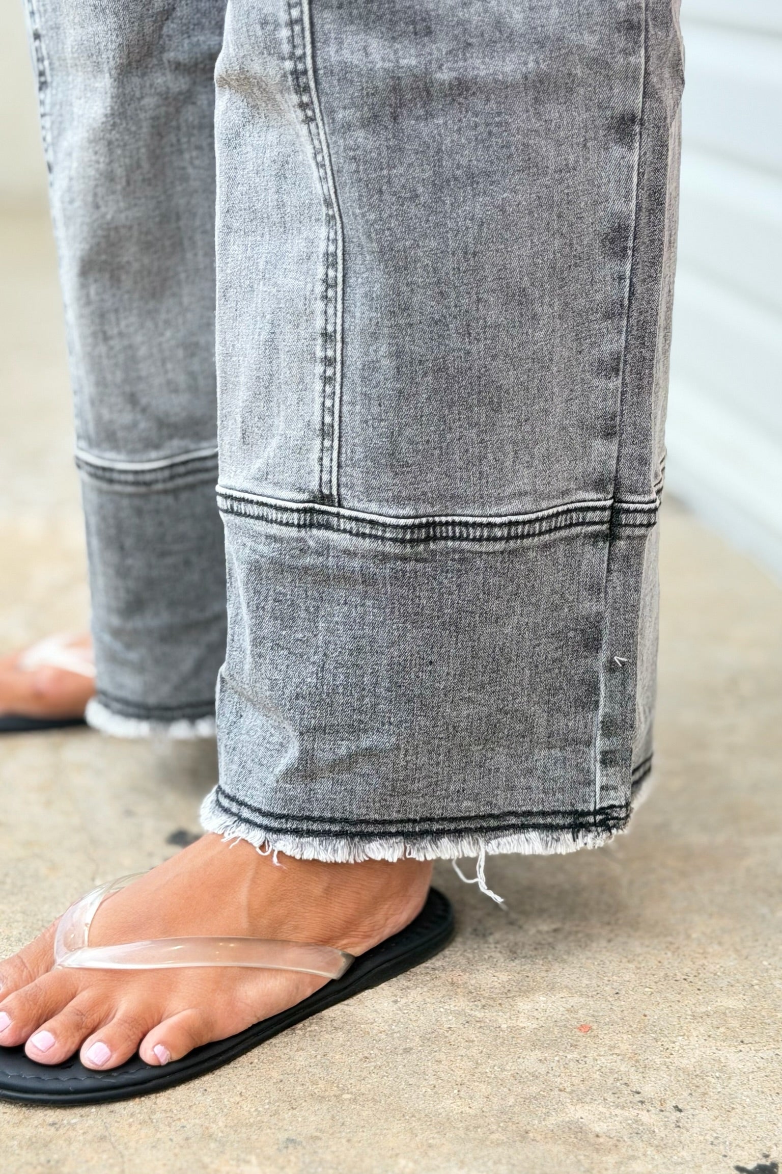 Drawstring Raw Hem Wide Leg Pants - Grey
