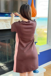 Colorblock Shift Mini Dress - Brown