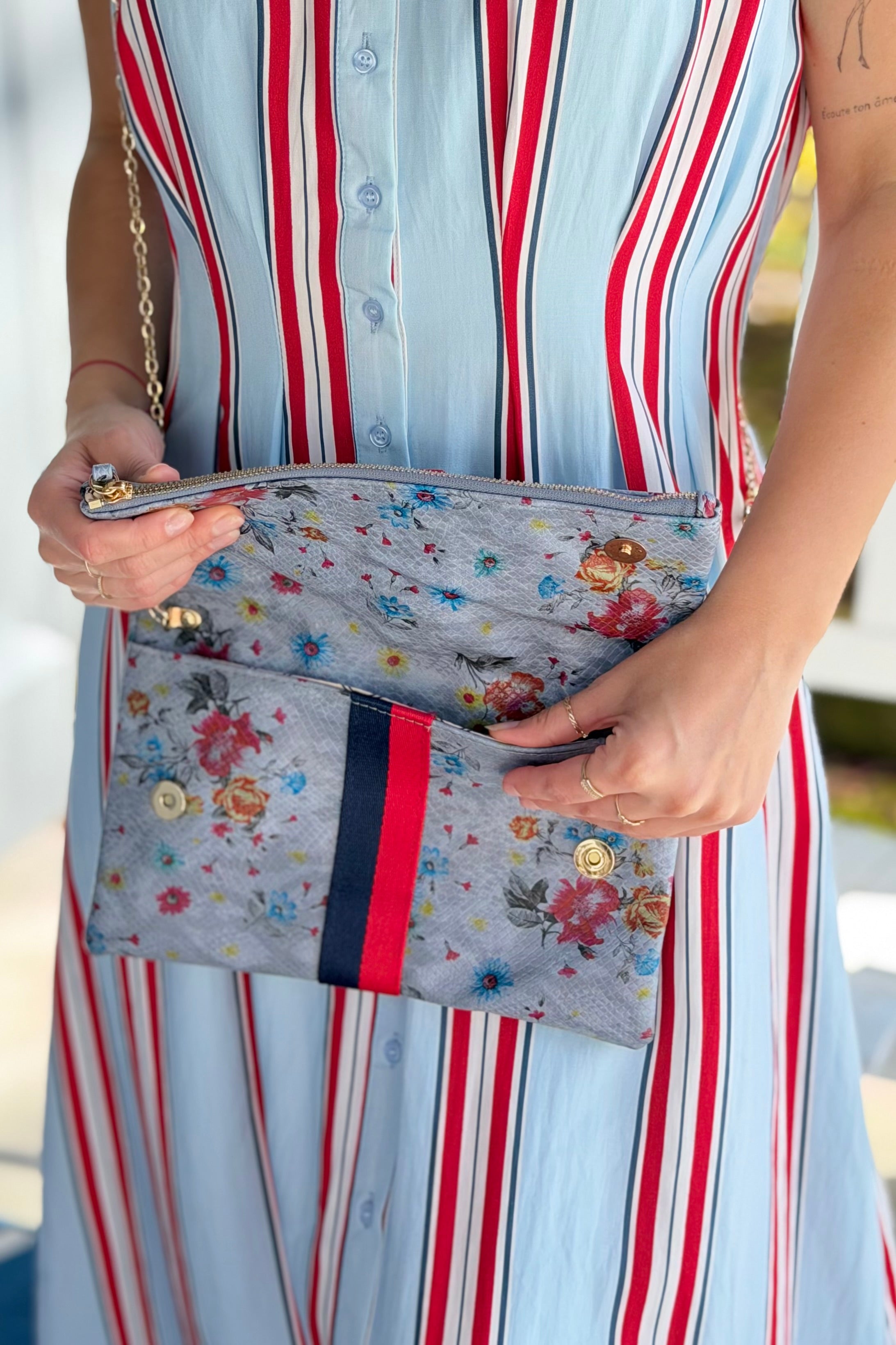 Jules Print Crossbody Clutch - Blue