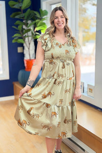Cheetah Print Midi Dress - Olive