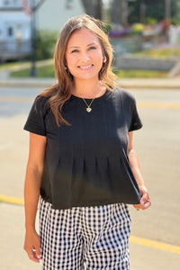 Pleated Swing Tee Top - Black