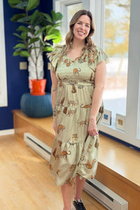 Cheetah Print Midi Dress - Olive