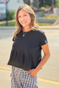 Pleated Swing Tee Top - Black