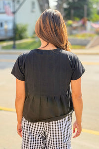 Pleated Swing Tee Top - Black