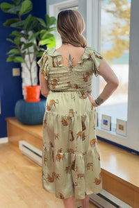 Cheetah Print Midi Dress - Olive