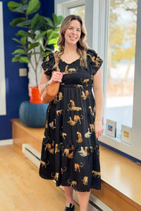 Cheetah Print Midi Dress - Black