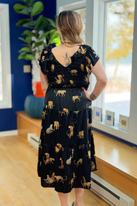 Cheetah Print Midi Dress - Black