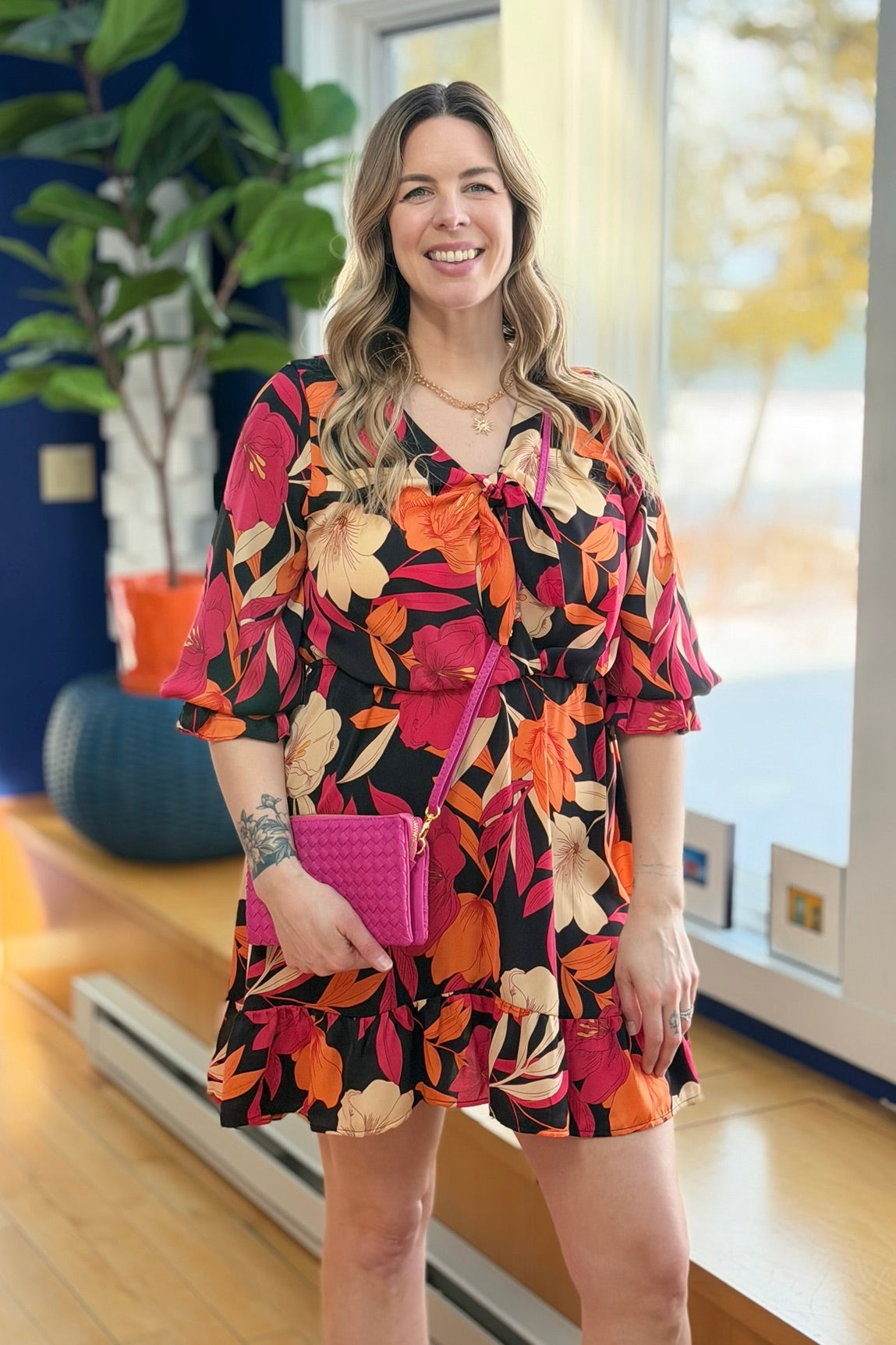 Kathy Woven Clutch/Crossbody Bag - Hot Pink