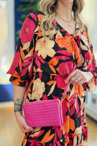 Kathy Woven Clutch/Crossbody Bag - Hot Pink